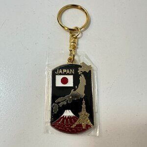 VTG NWT Japanese Key Ring Gold Japan Map Mount Fuji Tokyo Tower Flag KeyHolder
